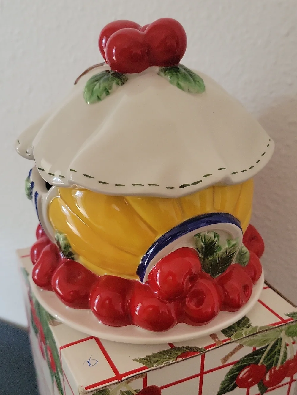 Vintage Department 56 Red Cherry Jam Jelly Jar Life Is Just A Bowl Of Cherries